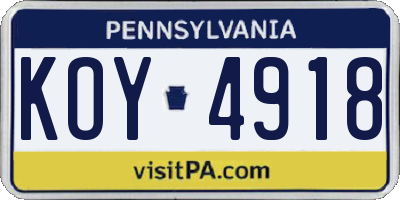 PA license plate KOY4918