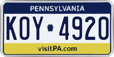 PA license plate KOY4920