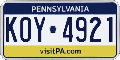PA license plate KOY4921