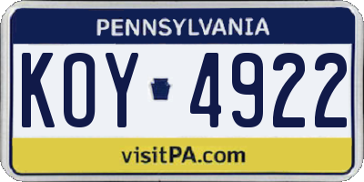 PA license plate KOY4922
