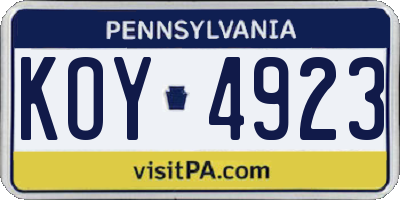 PA license plate KOY4923