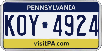 PA license plate KOY4924