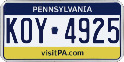 PA license plate KOY4925