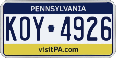 PA license plate KOY4926