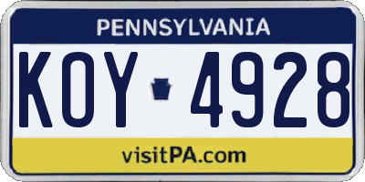 PA license plate KOY4928