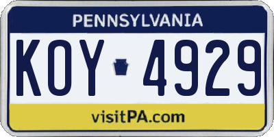 PA license plate KOY4929