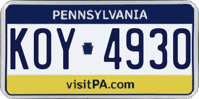 PA license plate KOY4930