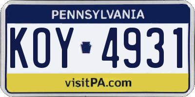PA license plate KOY4931