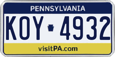 PA license plate KOY4932