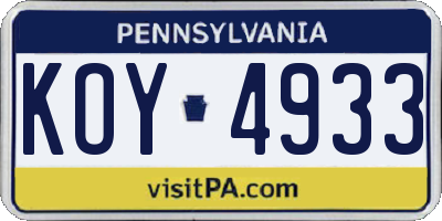 PA license plate KOY4933