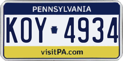 PA license plate KOY4934