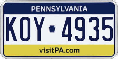 PA license plate KOY4935