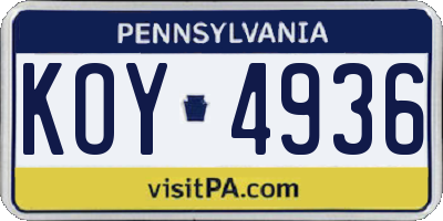 PA license plate KOY4936
