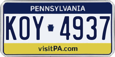 PA license plate KOY4937