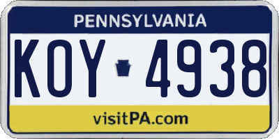 PA license plate KOY4938