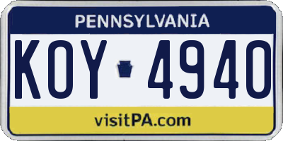PA license plate KOY4940