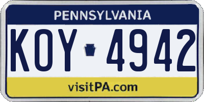 PA license plate KOY4942