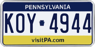 PA license plate KOY4944