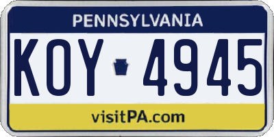 PA license plate KOY4945