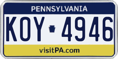 PA license plate KOY4946