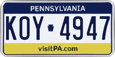 PA license plate KOY4947