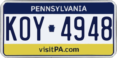 PA license plate KOY4948