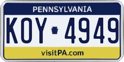 PA license plate KOY4949