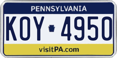 PA license plate KOY4950