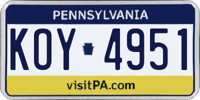 PA license plate KOY4951