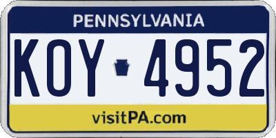 PA license plate KOY4952