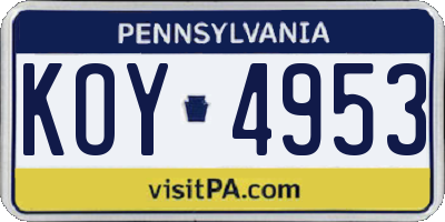 PA license plate KOY4953