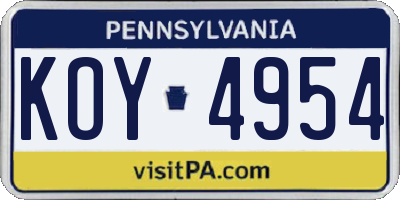 PA license plate KOY4954