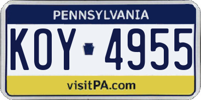 PA license plate KOY4955