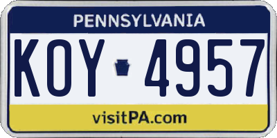 PA license plate KOY4957