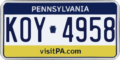 PA license plate KOY4958