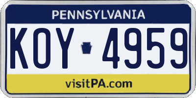 PA license plate KOY4959