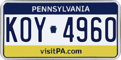 PA license plate KOY4960