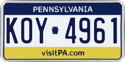 PA license plate KOY4961