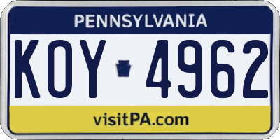 PA license plate KOY4962