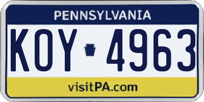 PA license plate KOY4963