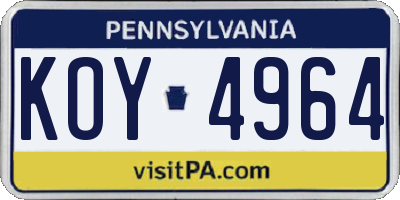 PA license plate KOY4964