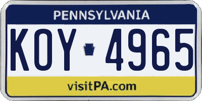 PA license plate KOY4965