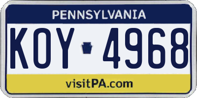 PA license plate KOY4968