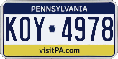 PA license plate KOY4978