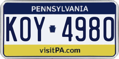 PA license plate KOY4980