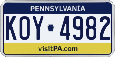 PA license plate KOY4982