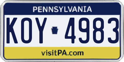 PA license plate KOY4983