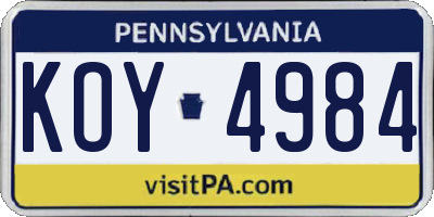 PA license plate KOY4984