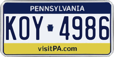 PA license plate KOY4986