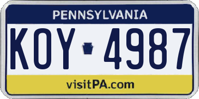 PA license plate KOY4987